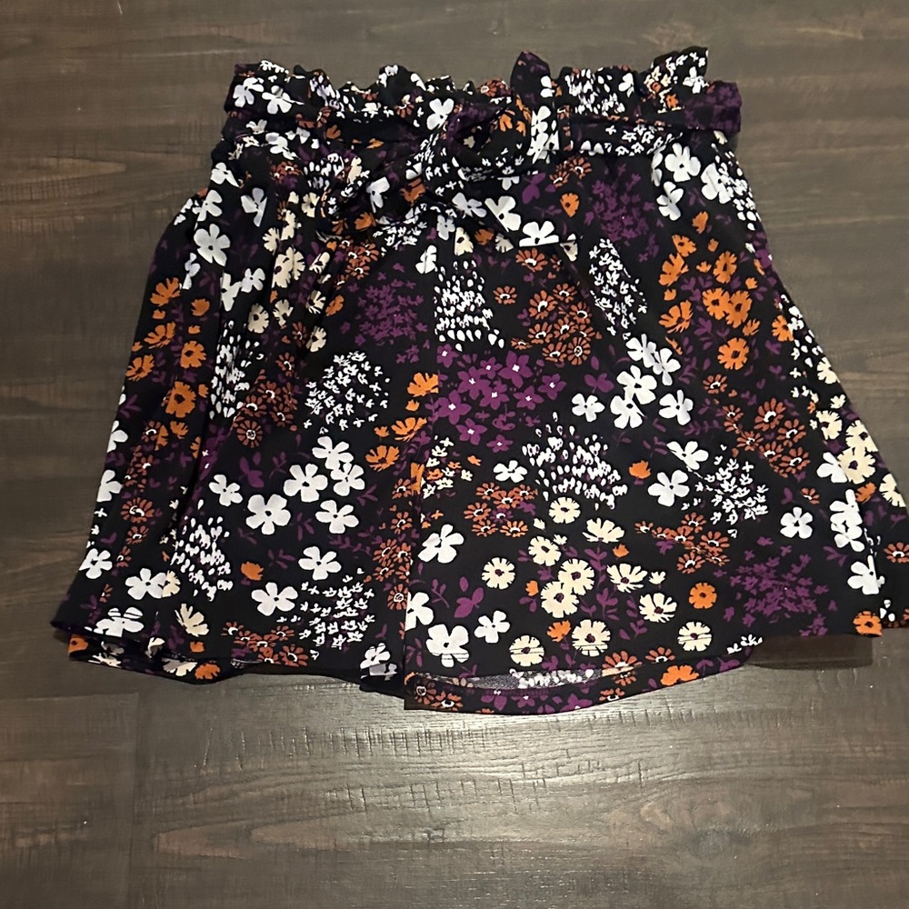 Floral Women's dress shorts in Black, Purple, and Orange